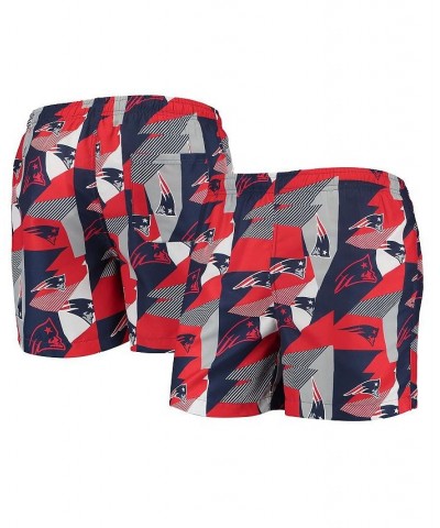 Men's Navy and Red New England Patriots Geo Print Swim Trunks $21.84 Swimsuits