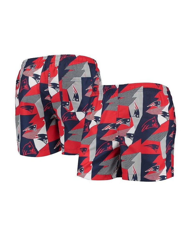 Men's Navy and Red New England Patriots Geo Print Swim Trunks $21.84 Swimsuits