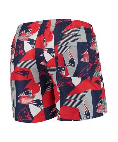 Men's Navy and Red New England Patriots Geo Print Swim Trunks $21.84 Swimsuits