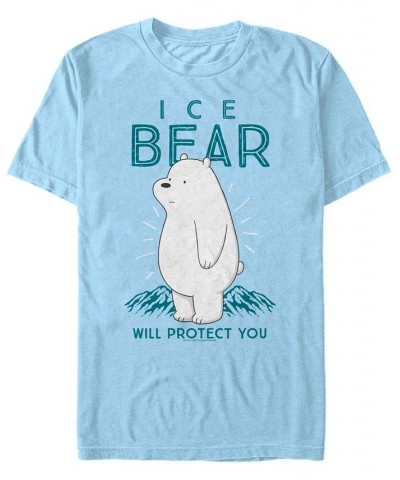 Men's We Bare Bears Ice Bear Will Protect You Short Sleeve T- shirt Blue $18.19 T-Shirts