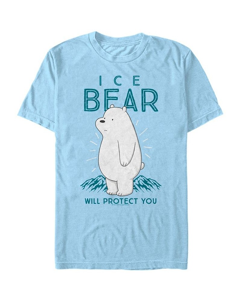 Men's We Bare Bears Ice Bear Will Protect You Short Sleeve T- shirt Blue $18.19 T-Shirts