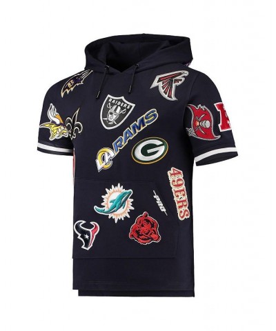 Men's Navy Nfl League Wordmark Short Sleeve Pullover Hoodie $85.50 Sweatshirt