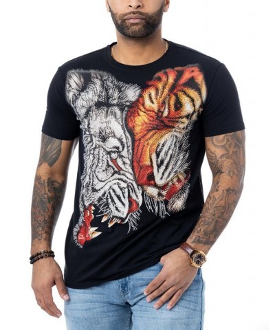 Men's Duel Tiger Rhinestone T-shirt Black $18.45 T-Shirts