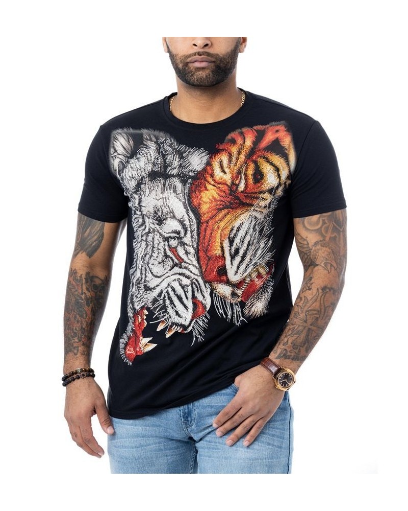 Men's Duel Tiger Rhinestone T-shirt Black $18.45 T-Shirts