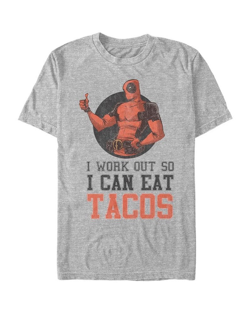 Marvel Men's Deadpool I Workout For Tacos, Short Sleeve T-Shirt Gray $14.35 T-Shirts