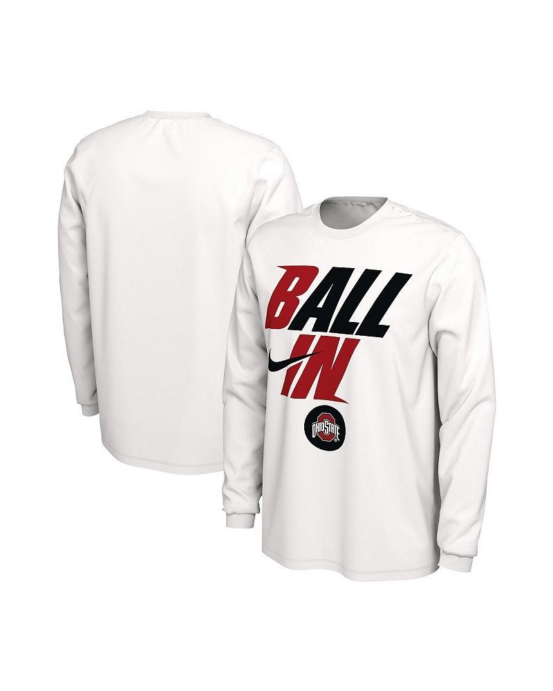 Men's White Ohio State Buckeyes Ball In Bench Long Sleeve T-shirt $19.60 T-Shirts