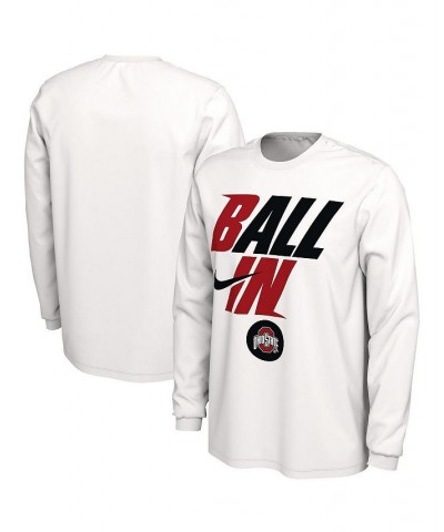 Men's White Ohio State Buckeyes Ball In Bench Long Sleeve T-shirt $19.60 T-Shirts