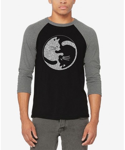 Men's Raglan Sleeves Yin Yang Cat Baseball Word Art T-shirt Gray, Black $24.29 Shirts