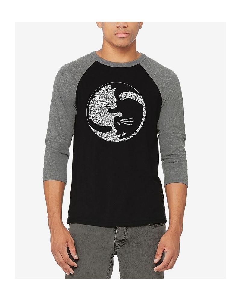 Men's Raglan Sleeves Yin Yang Cat Baseball Word Art T-shirt Gray, Black $24.29 Shirts