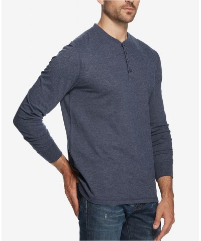 Men's Long Sleeve Brushed Jersey Henley T-shirt Blue $13.00 T-Shirts