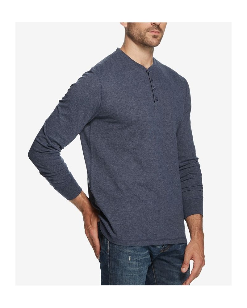 Men's Long Sleeve Brushed Jersey Henley T-shirt Blue $13.00 T-Shirts