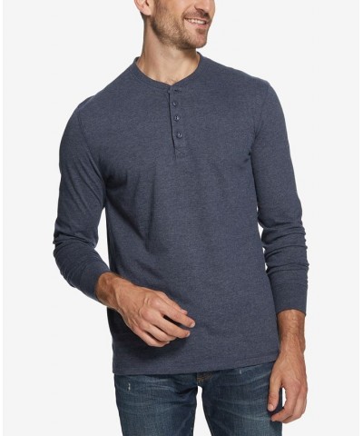 Men's Long Sleeve Brushed Jersey Henley T-shirt Blue $13.00 T-Shirts