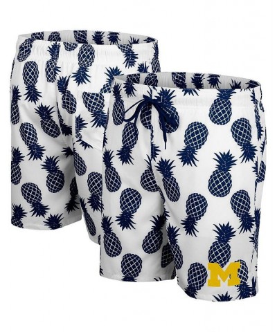 Men's White and Navy Michigan Wolverines Pineapple Swim Shorts $29.25 Swimsuits