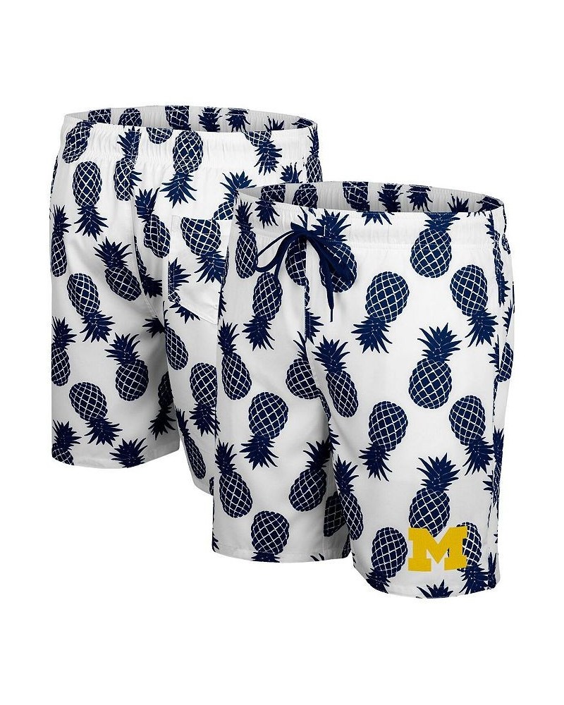 Men's White and Navy Michigan Wolverines Pineapple Swim Shorts $29.25 Swimsuits