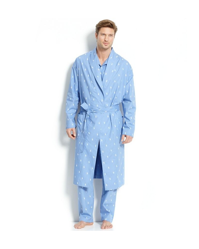 Men's All Over Polo Player Robe Beach Blue $46.80 Pajama