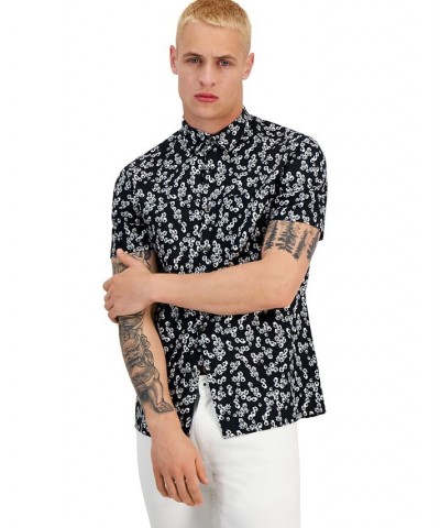 Men's Regular-Fit Floral-Print Button-Down Shirt Black $25.59 Shirts