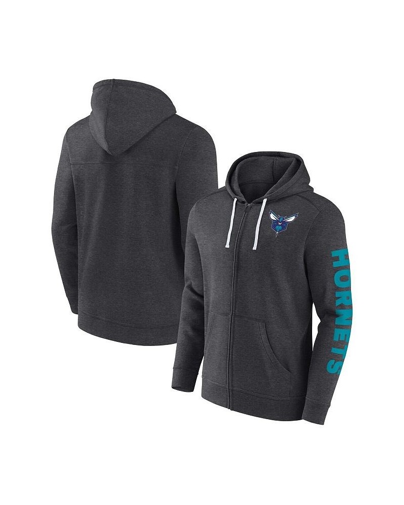 Men's Branded Heather Charcoal Charlotte Hornets Down and Distance Full-Zip Hoodie $26.40 Sweatshirt