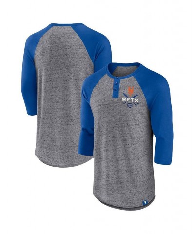 Men's Branded Heathered Gray, Royal New York Mets Iconic Above Heat Speckled Raglan Henley 3/4 Sleeve T-shirt $20.00 T-Shirts