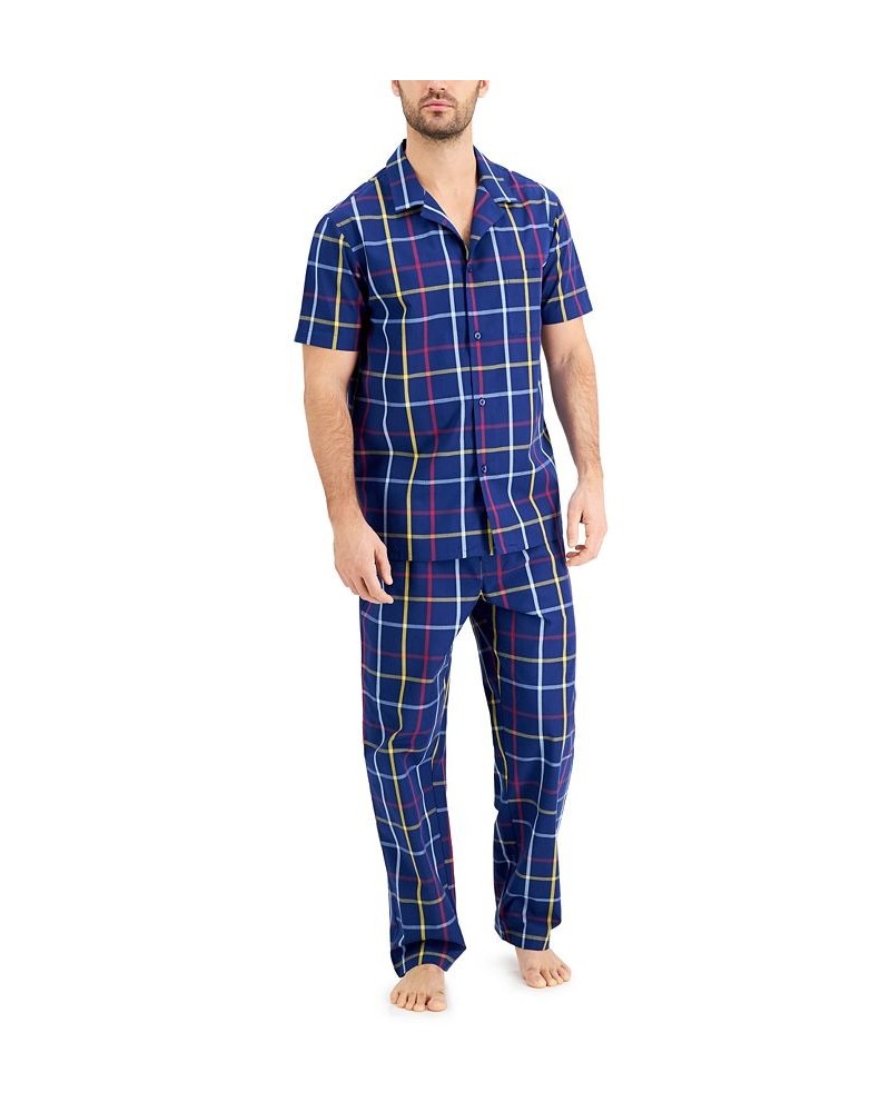 Men's Plaid Pajama Set Blue $19.18 Pajama