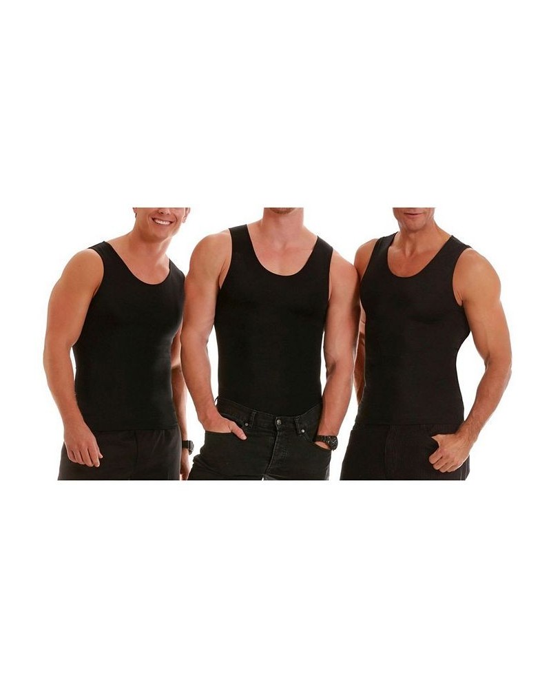 Insta Slim Men's 3 Pack Compression Muscle Tank T-Shirts Black $61.54 Undershirt