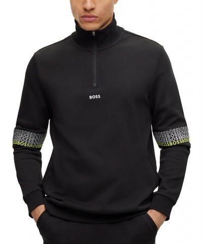 BOSS Men's Zip-Neck Embroidered Logos Sweatshirt Black $70.72 Sweatshirt