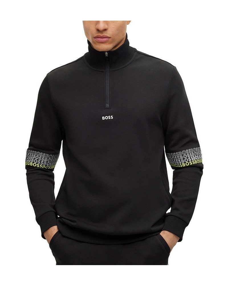 BOSS Men's Zip-Neck Embroidered Logos Sweatshirt Black $70.72 Sweatshirt