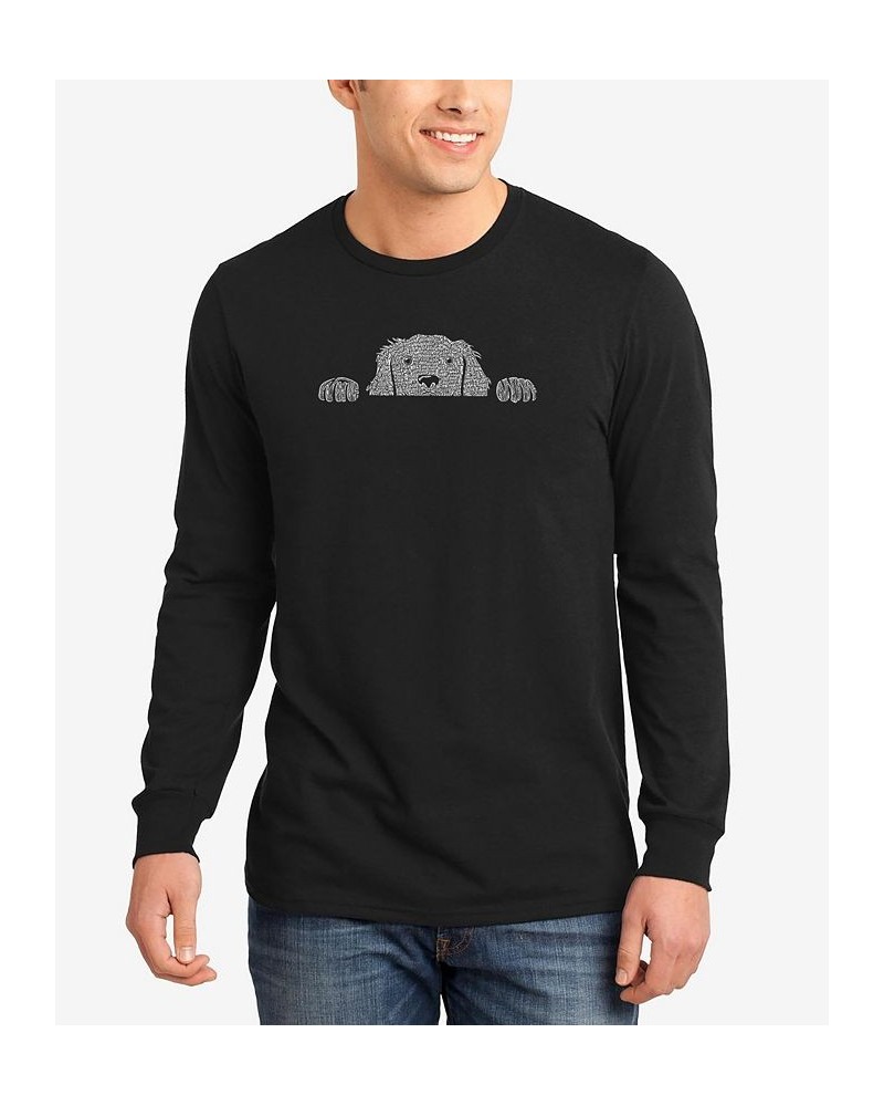 Men's Peeking Dog Word Art Long Sleeves T-shirt Black $20.39 T-Shirts