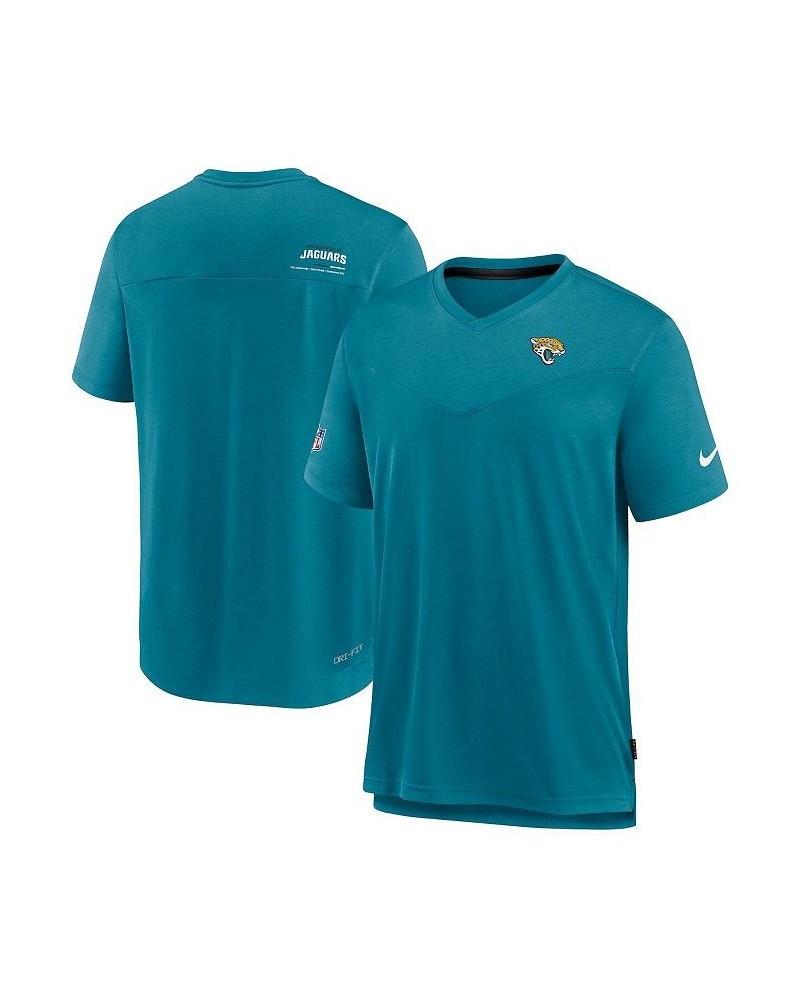 Men's Teal Jacksonville Jaguars Sideline Coach Chevron Lock Up Logo V-neck Performance T-shirt $30.55 T-Shirts