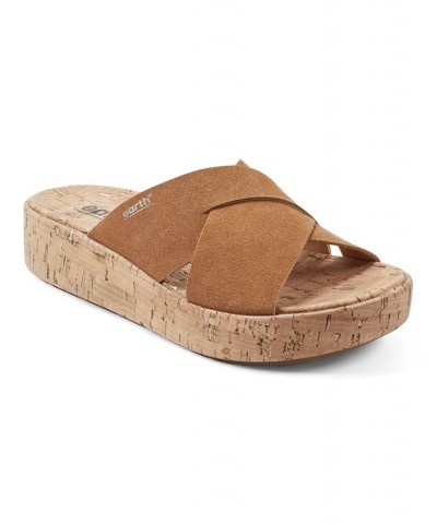 Women's Scout Casual Slip-on Wedge Platform Sandals Cognac Suede $52.47 Shoes