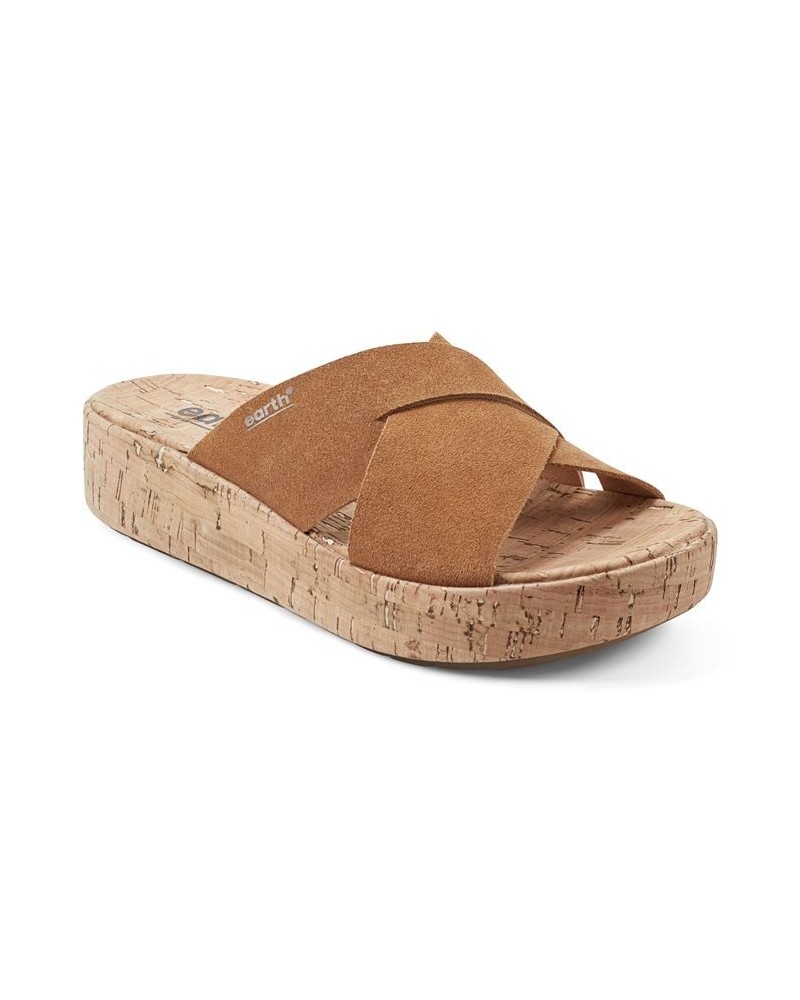 Women's Scout Casual Slip-on Wedge Platform Sandals Cognac Suede $52.47 Shoes