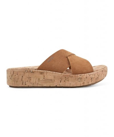 Women's Scout Casual Slip-on Wedge Platform Sandals Cognac Suede $52.47 Shoes