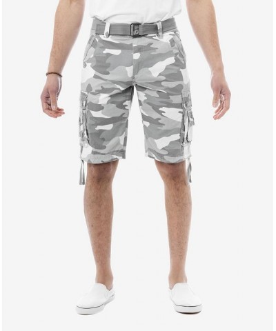 Men's Belted Multi Pocket Cargo Shorts White $19.95 Shorts