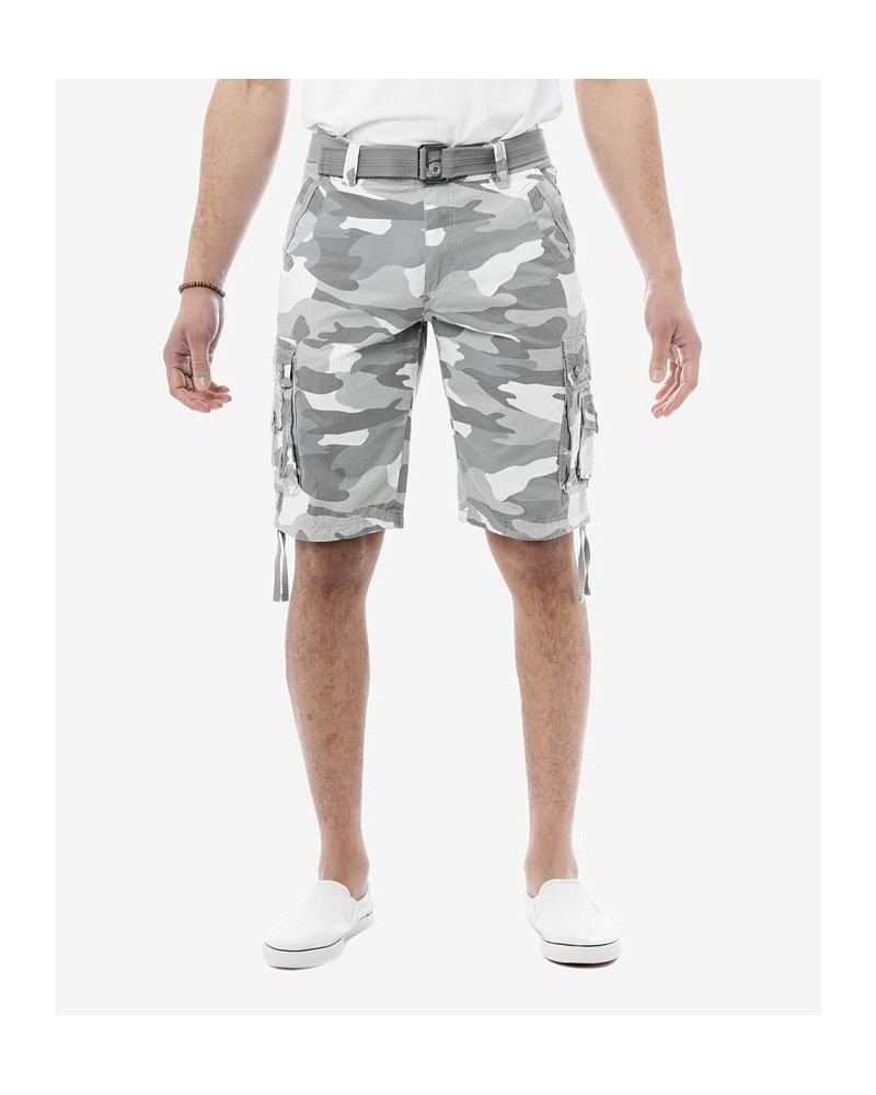 Men's Belted Multi Pocket Cargo Shorts White $19.95 Shorts