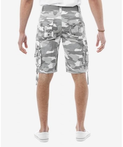 Men's Belted Multi Pocket Cargo Shorts White $19.95 Shorts