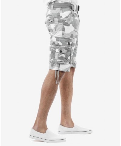 Men's Belted Multi Pocket Cargo Shorts White $19.95 Shorts