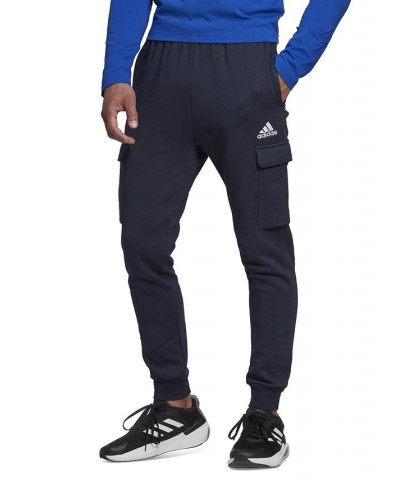 Men's Essentials Regular Tapered-Fit Fleece Cargo Joggers Blue $23.77 Pants