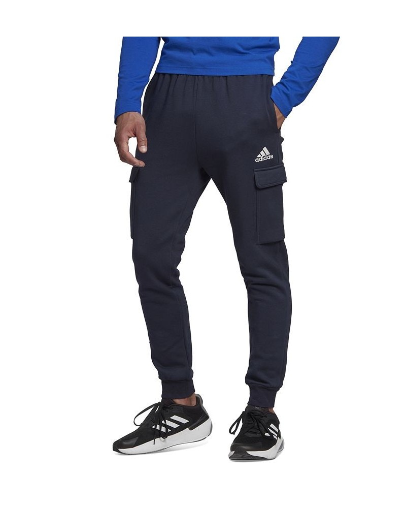 Men's Essentials Regular Tapered-Fit Fleece Cargo Joggers Blue $23.77 Pants