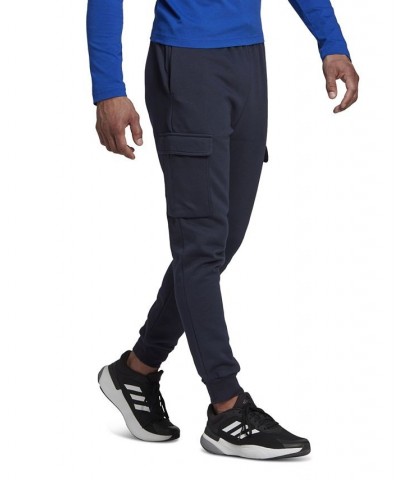 Men's Essentials Regular Tapered-Fit Fleece Cargo Joggers Blue $23.77 Pants