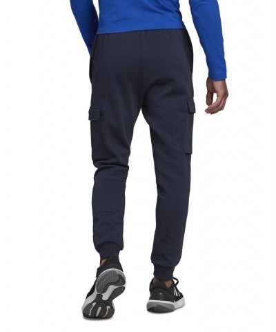 Men's Essentials Regular Tapered-Fit Fleece Cargo Joggers Blue $23.77 Pants