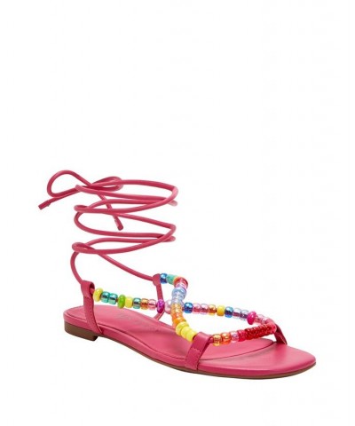 Women's The Halie Bead Lace-Up Sandals Pink $48.06 Shoes