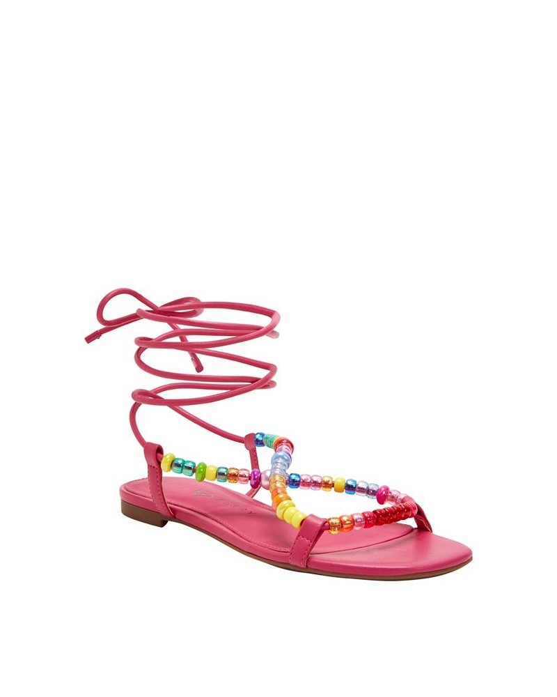 Women's The Halie Bead Lace-Up Sandals Pink $48.06 Shoes