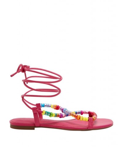 Women's The Halie Bead Lace-Up Sandals Pink $48.06 Shoes