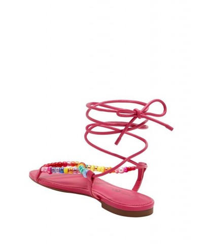 Women's The Halie Bead Lace-Up Sandals Pink $48.06 Shoes