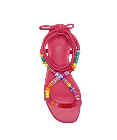 Women's The Halie Bead Lace-Up Sandals Pink $48.06 Shoes