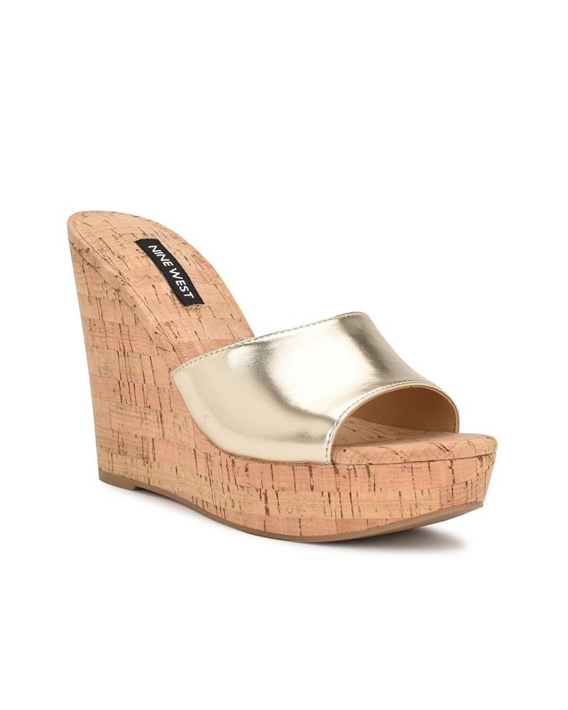 Women's Herden Round Toe Slip-On Casual Wedge Sandals Yellow $45.54 Shoes