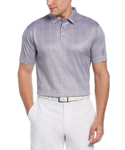 Men's Stretch Plaid Interlock Performance Golf Polo Shirt Gray $17.63 Polo Shirts