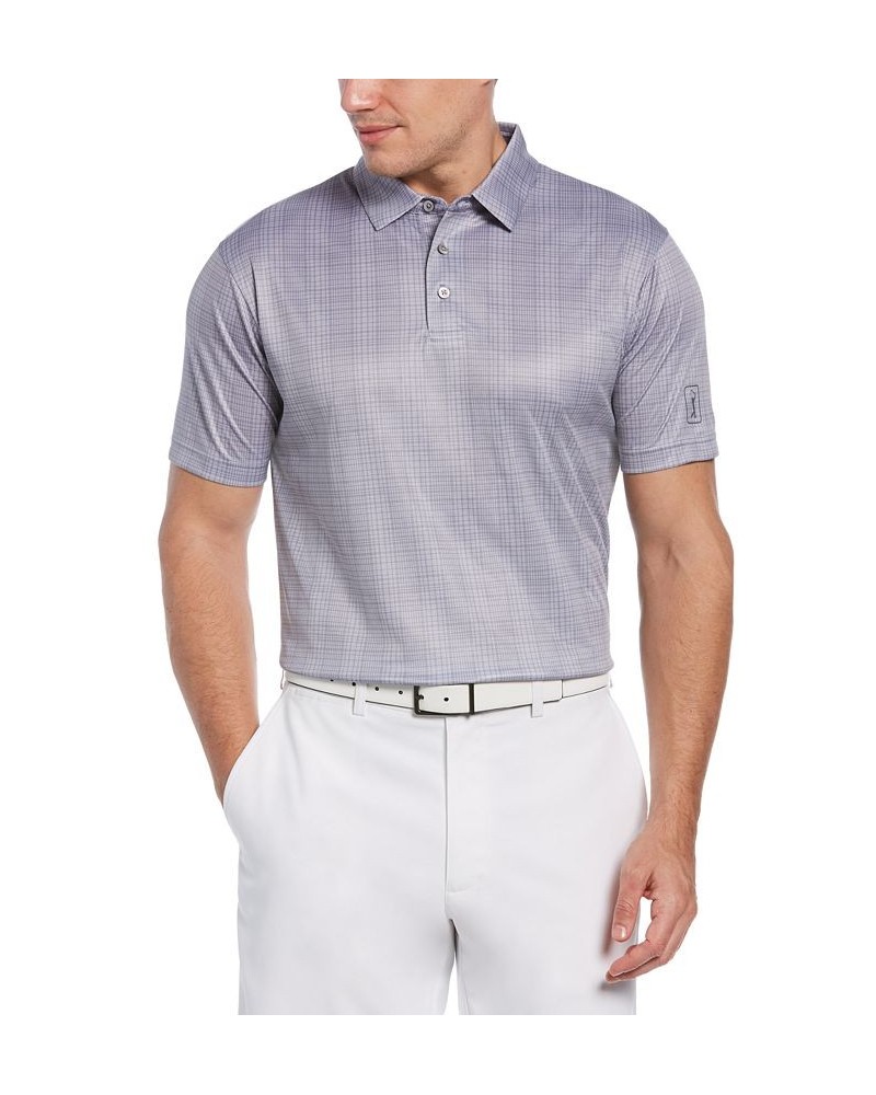 Men's Stretch Plaid Interlock Performance Golf Polo Shirt Gray $17.63 Polo Shirts