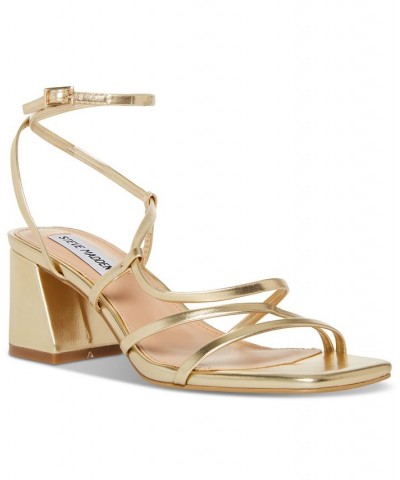 Women's Alyce Strappy Block-Heel Dress Sandals Gold $49.50 Shoes