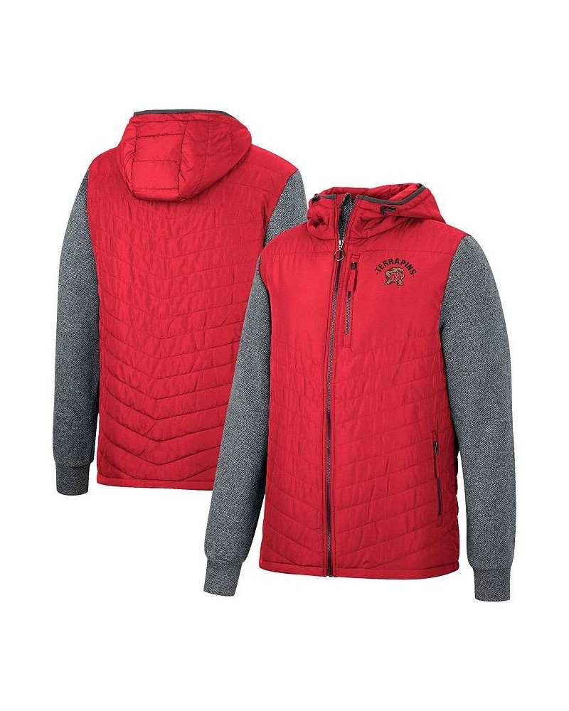 Men's Red, Charcoal Maryland Terrapins Course Herringbone Full-Zip Hoodie $44.10 Jackets