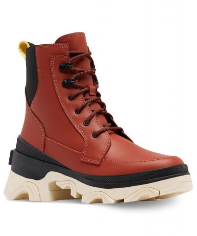 Women's Brex Lug Sole Lace-Up Boots Orange $43.97 Shoes